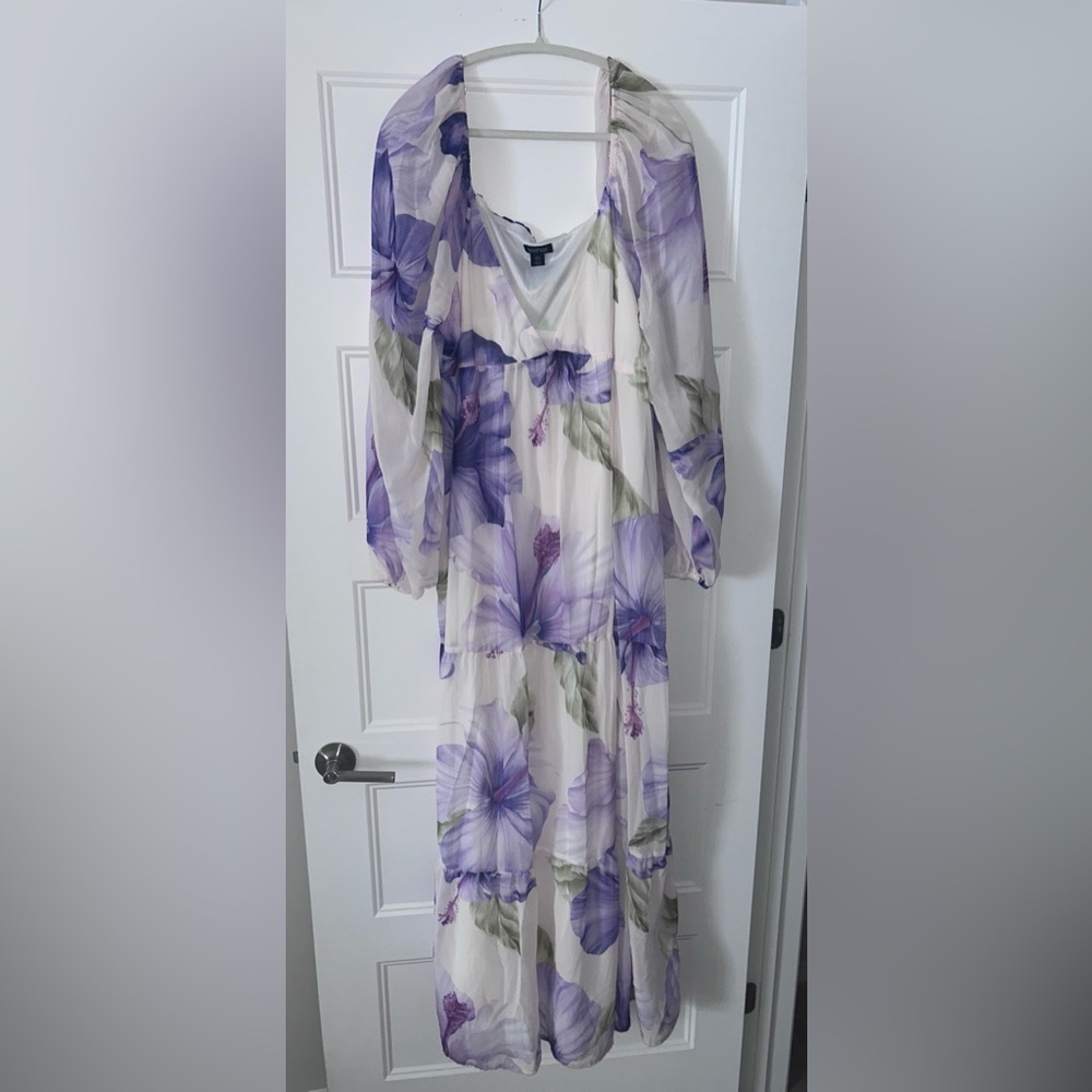 Boohoo Lavender Floral Long Sleeve Dress